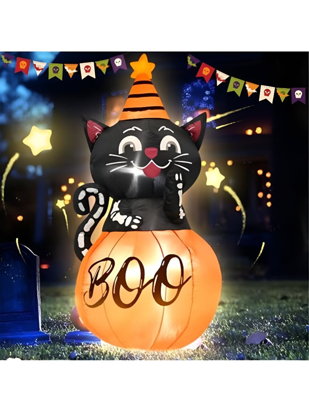 4FT Halloween Inflatable Decor Pumpkin Cat with LED Lights